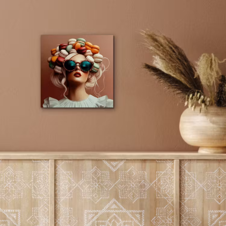 Aluminium schilderij - Vrouw - Macarons - Bril — 5