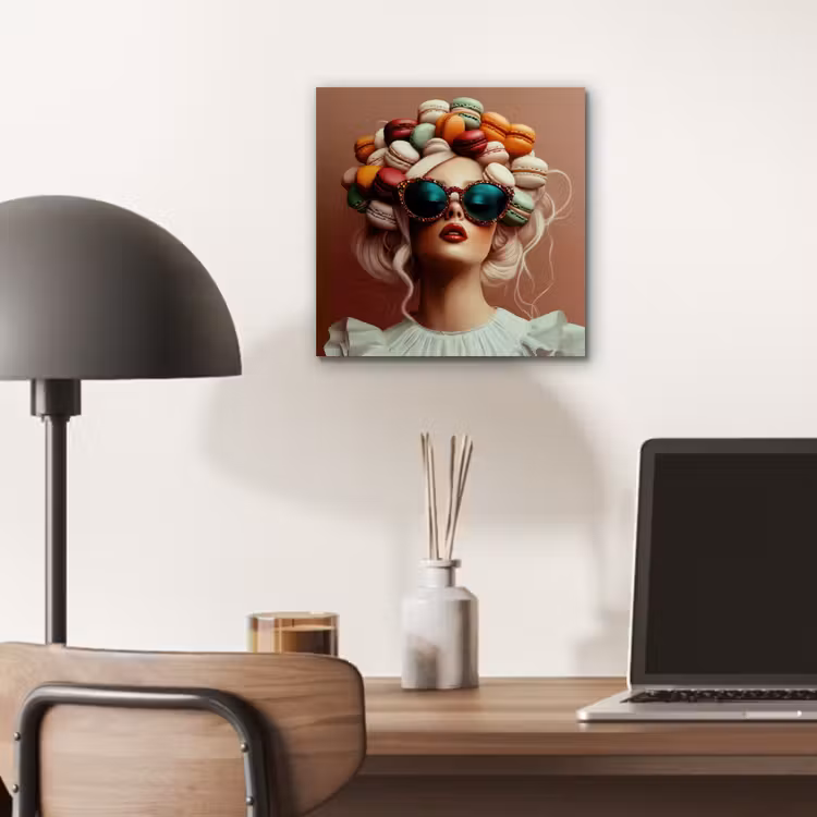 Aluminium schilderij - Vrouw - Macarons - Bril — 6
