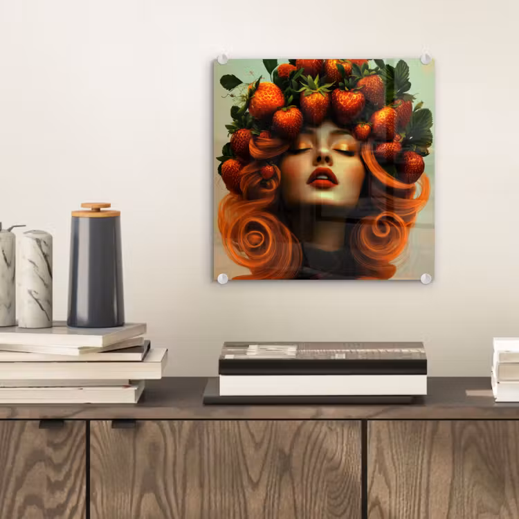 Glas schilderij - Vrouw met Aardbeien in Haar — 2