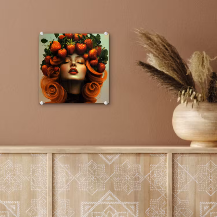 Glas schilderij - Vrouw met Aardbeien in Haar — 6