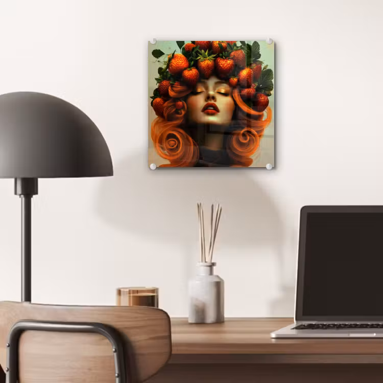 Glas schilderij - Vrouw met Aardbeien in Haar — 7