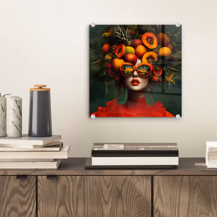 Glas schilderij - Vrouw - Vruchten - Papaja - Ananas — 2