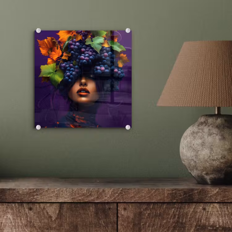 Glas schilderij - Vrouw - Paars - Druiven — 4