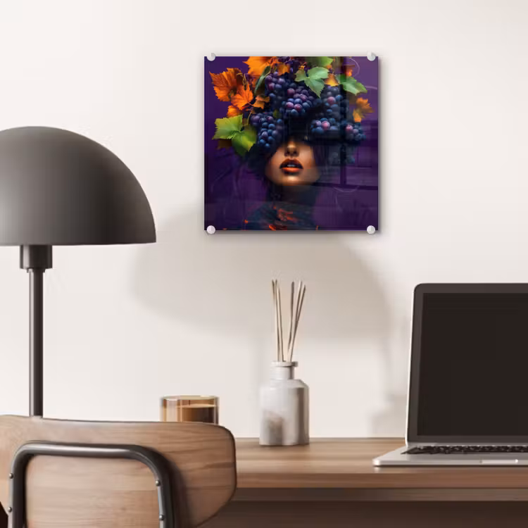 Glas schilderij - Vrouw - Paars - Druiven — 7