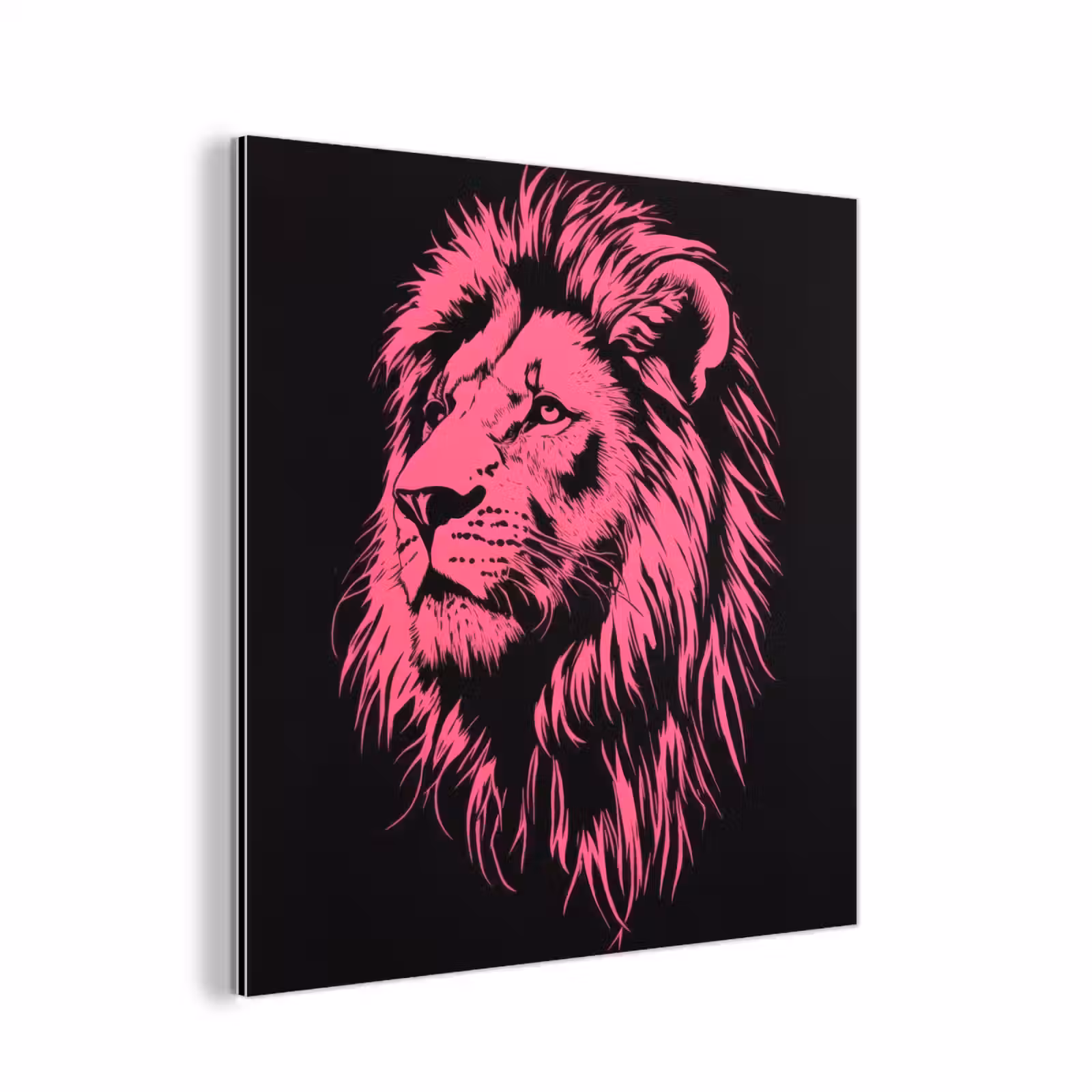 Aluminium schilderij - Leeuw - Zwart - Roze - Neon — 1
