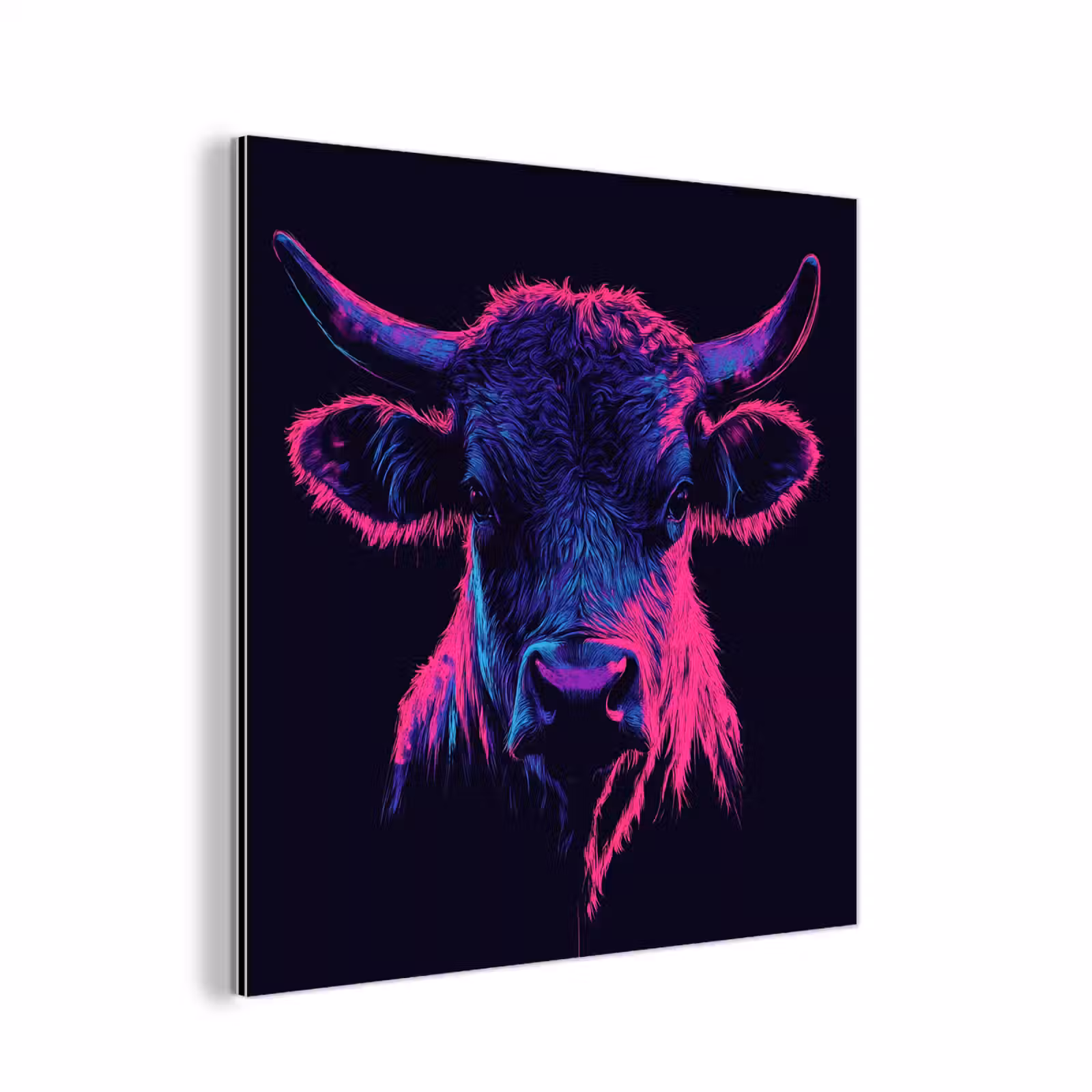 Aluminium schilderij - Stier - Neon - Zwart - Kleur — 1