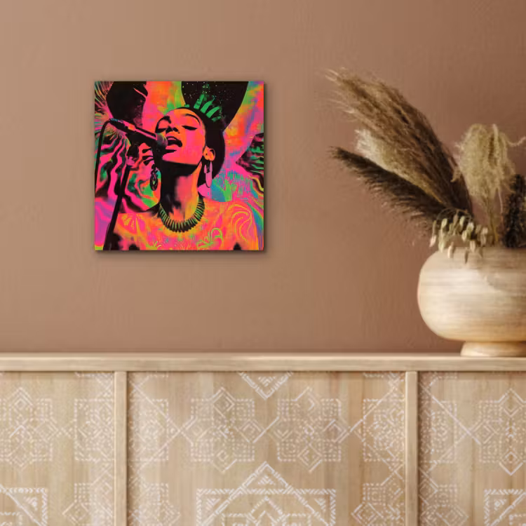 Aluminium schilderij - Neon - Vrouw - Microfoon — 5