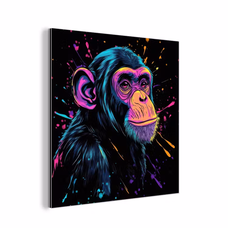 Aluminium schilderij - Aap - Verf - Neon - Kleur — 1