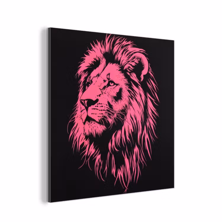 Aluminium schilderij - Leeuw - Zwart - Roze - Neon — 1