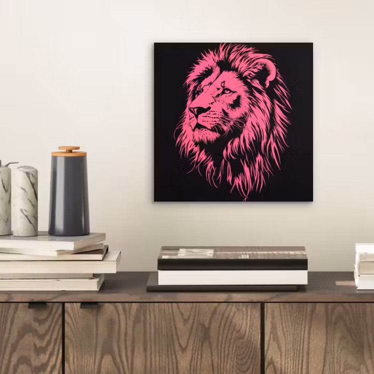 Aluminium schilderij - Leeuw - Zwart - Roze - Neon — 2