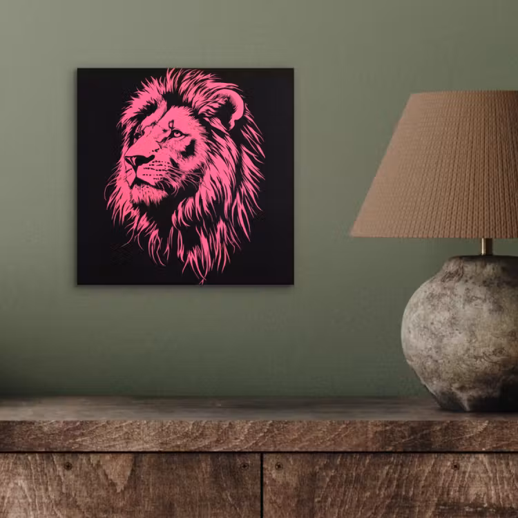 Aluminium schilderij - Leeuw - Zwart - Roze - Neon — 3
