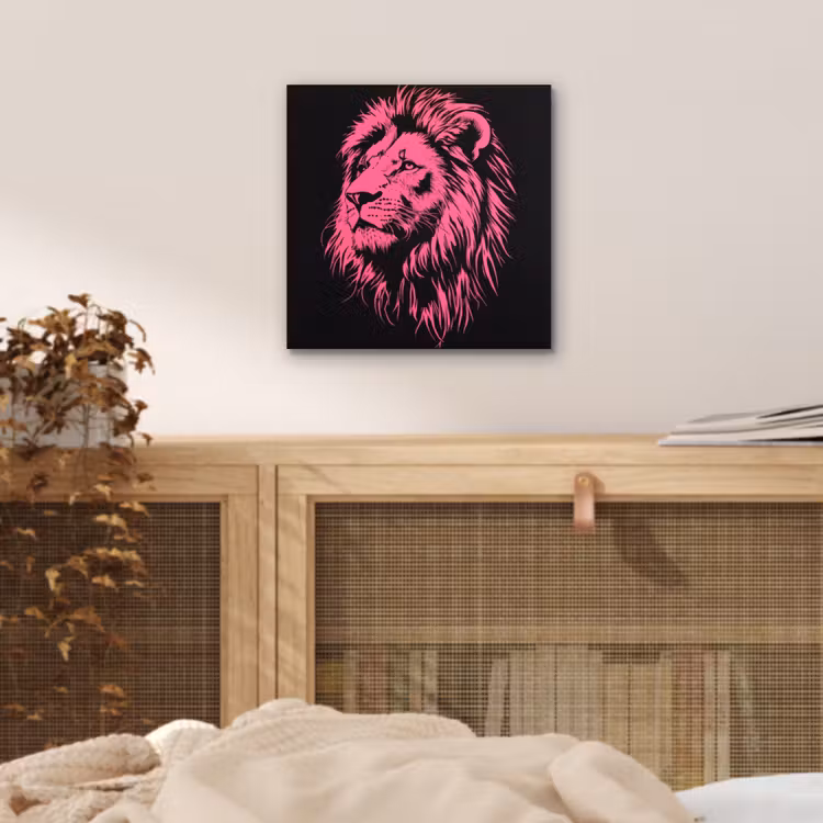 Aluminium schilderij - Leeuw - Zwart - Roze - Neon — 4