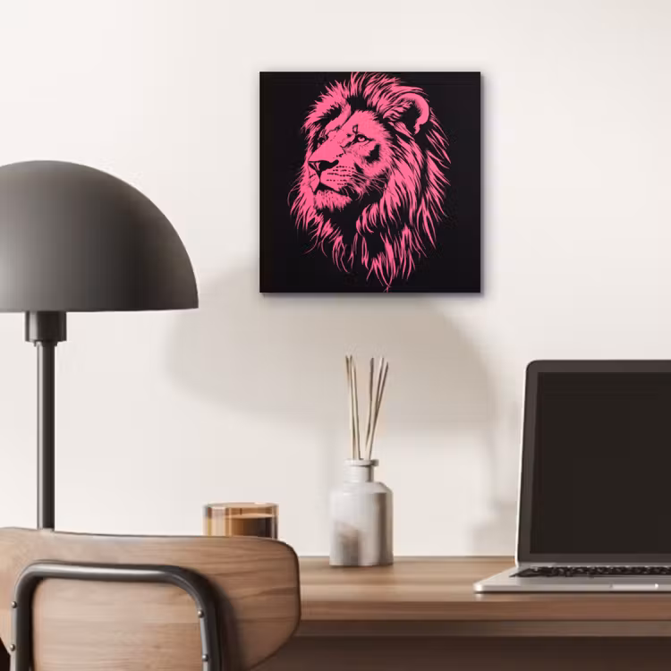Aluminium schilderij - Leeuw - Zwart - Roze - Neon — 6