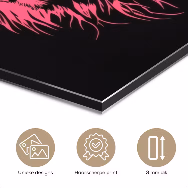 Aluminium schilderij - Leeuw - Zwart - Roze - Neon — 7