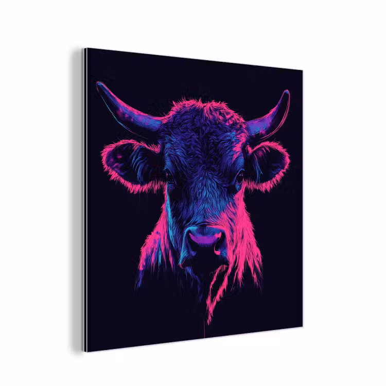 Aluminium schilderij - Stier - Neon - Zwart - Kleur — 1
