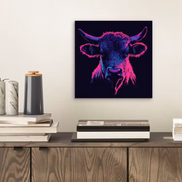 Aluminium schilderij - Stier - Neon - Zwart - Kleur — 2