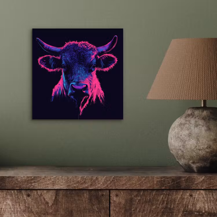 Aluminium schilderij - Stier - Neon - Zwart - Kleur — 3