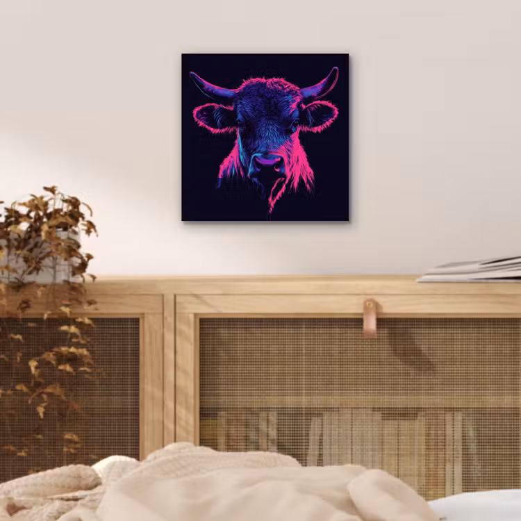 Aluminium schilderij - Stier - Neon - Zwart - Kleur — 4