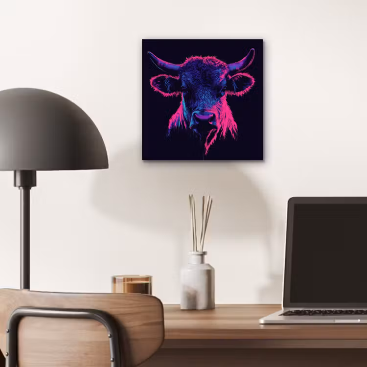 Aluminium schilderij - Stier - Neon - Zwart - Kleur — 6