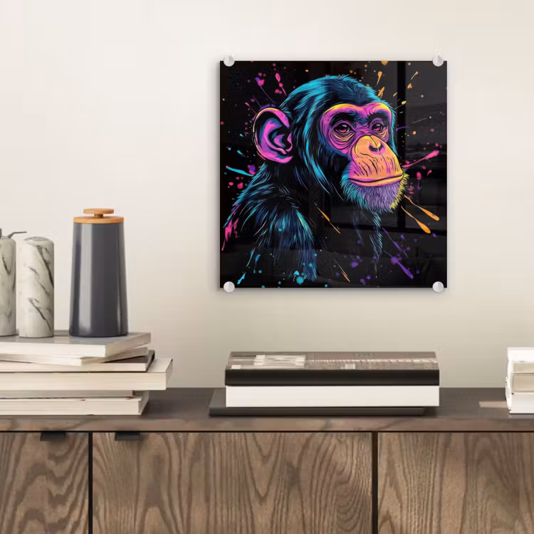 Glas schilderij - Aap - Verf - Neon - Kleur — 2