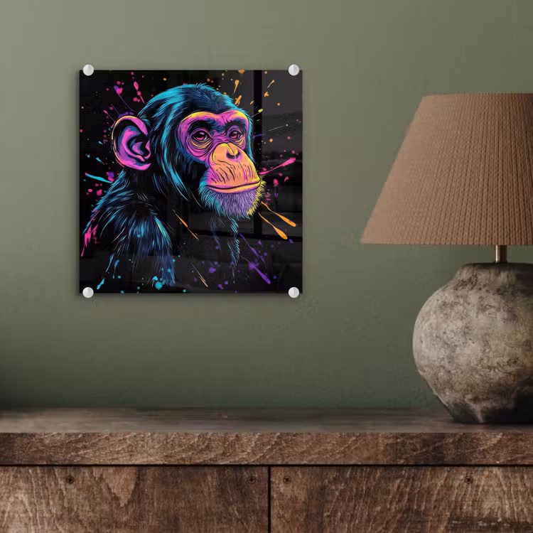Glas schilderij - Aap - Verf - Neon - Kleur — 4