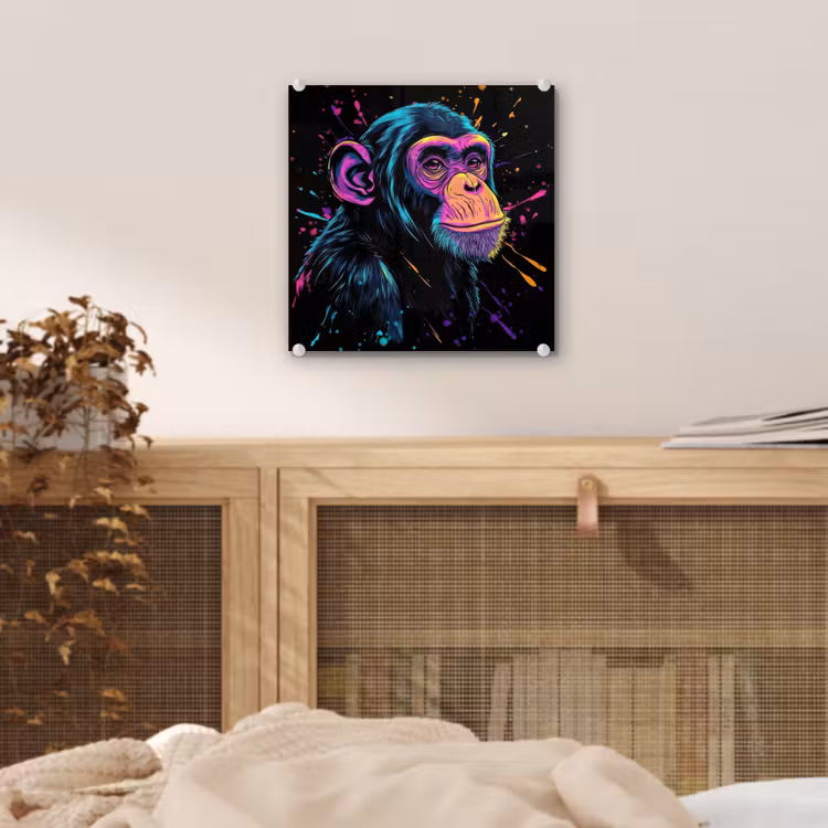 Glas schilderij - Aap - Verf - Neon - Kleur — 5