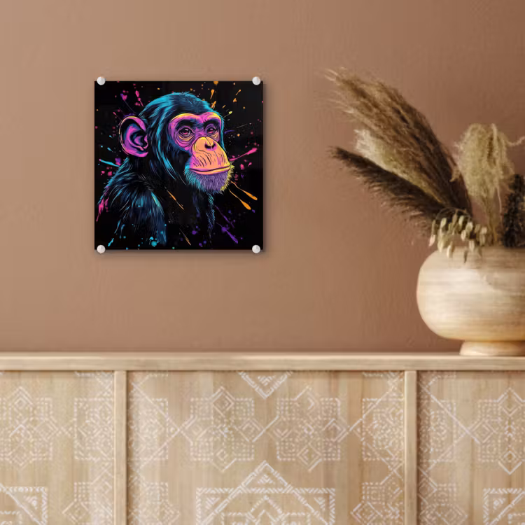 Glas schilderij - Aap - Verf - Neon - Kleur — 6