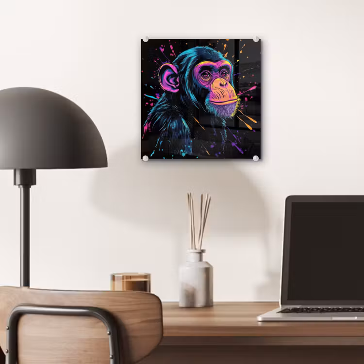 Glas schilderij - Aap - Verf - Neon - Kleur — 7