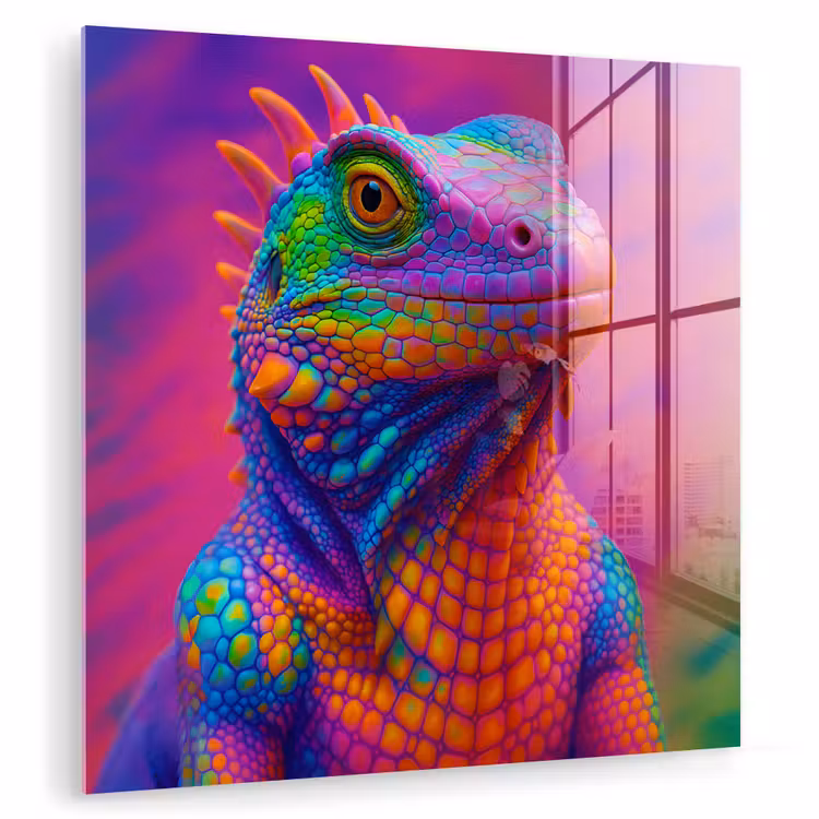 Glas schilderij - Kameleon - Dieren - Neon - Kleur — 1