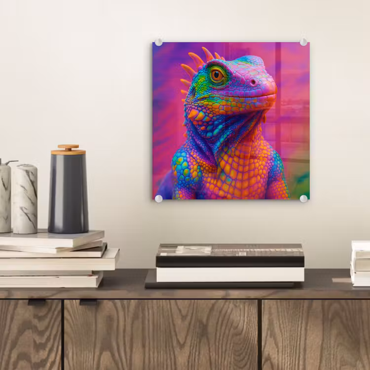 Glas schilderij - Kameleon - Dieren - Neon - Kleur — 2