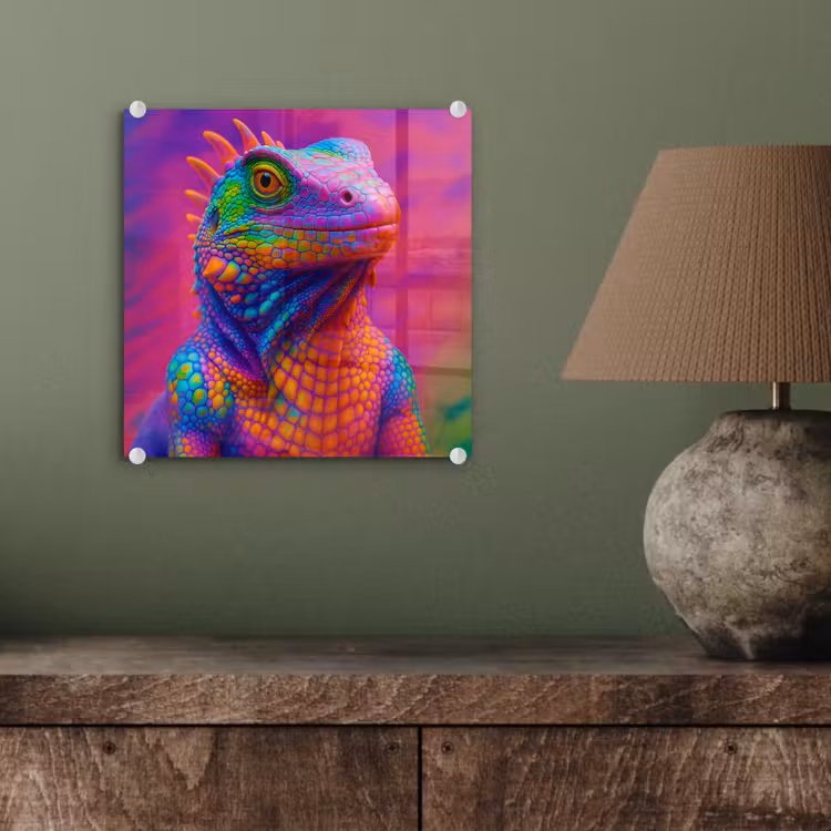 Glas schilderij - Kameleon - Dieren - Neon - Kleur — 4