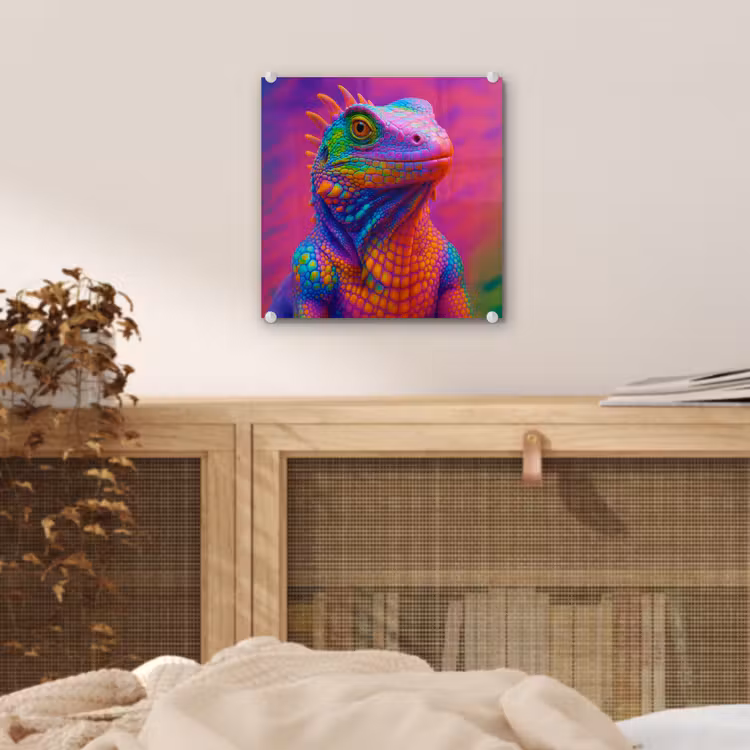 Glas schilderij - Kameleon - Dieren - Neon - Kleur — 5