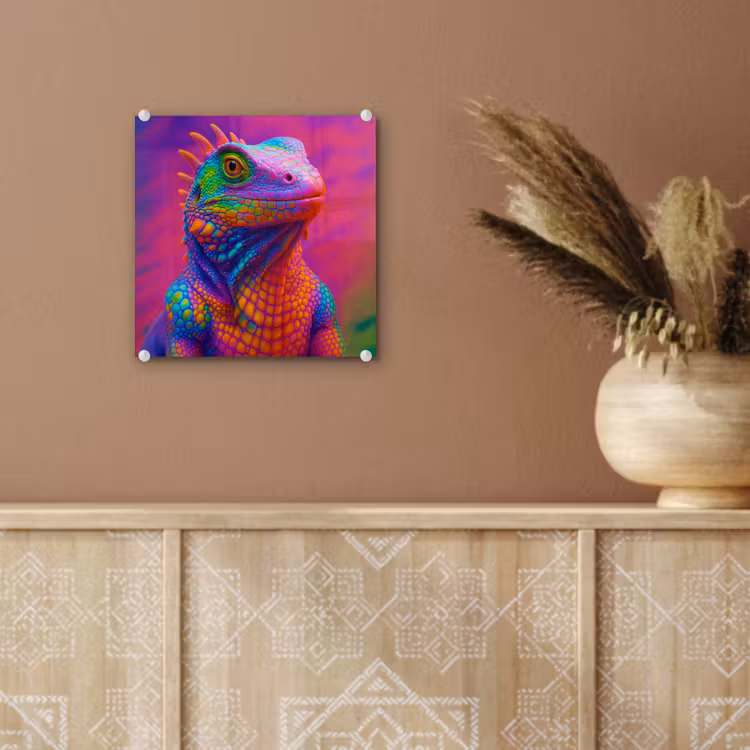 Glas schilderij - Kameleon - Dieren - Neon - Kleur — 6