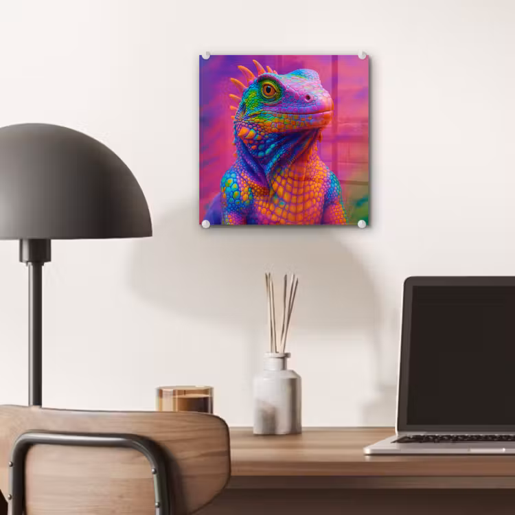 Glas schilderij - Kameleon - Dieren - Neon - Kleur — 7