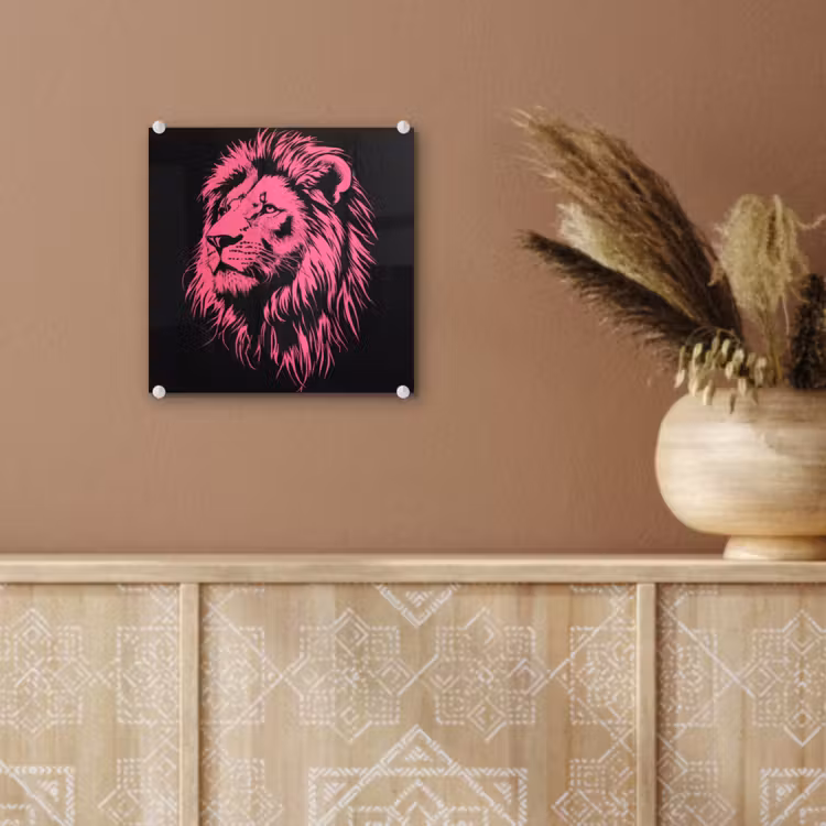 Glas schilderij - Leeuw - Zwart - Roze - Neon — 6