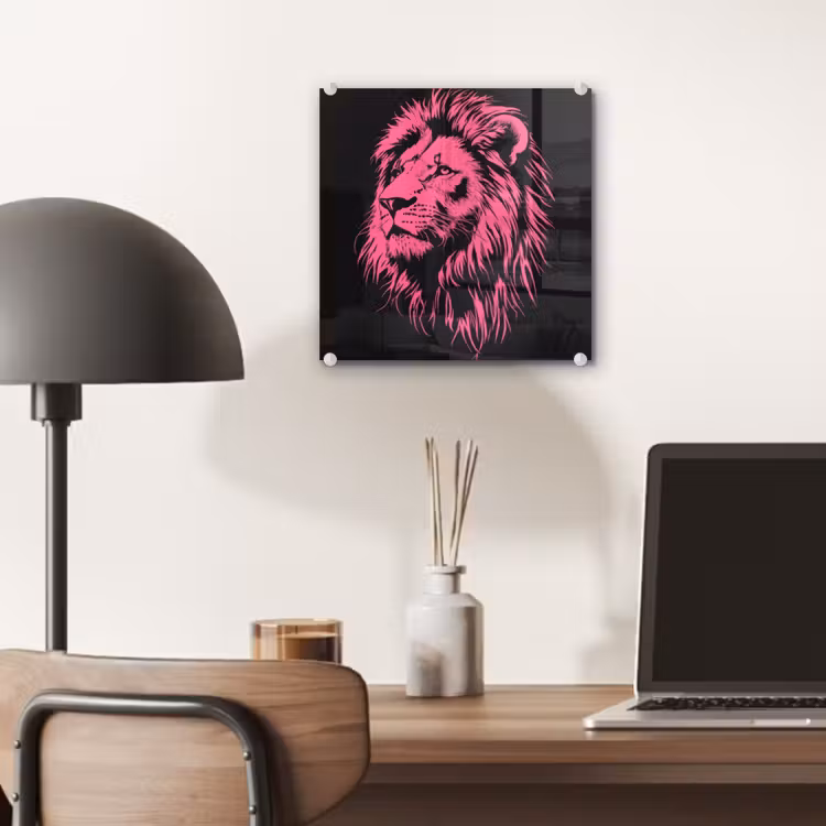 Glas schilderij - Leeuw - Zwart - Roze - Neon — 7