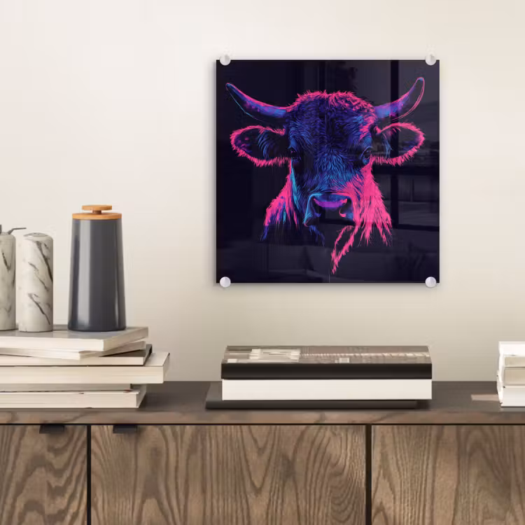 Glas schilderij - Stier - Neon - Zwart - Kleur — 2