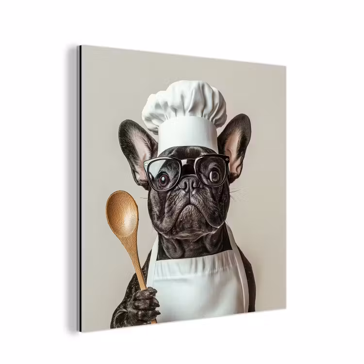 Aluminium schilderij - Franse Bulldog Als Kok