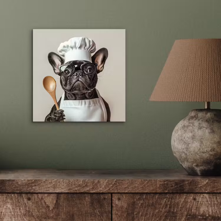 Aluminium schilderij - Franse Bulldog Als Kok — 3