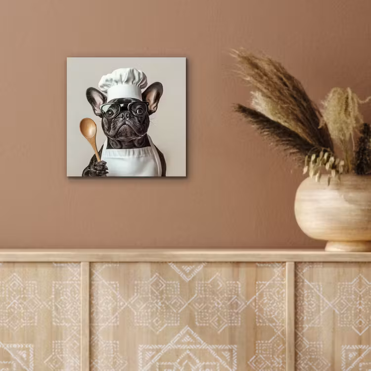 Aluminium schilderij - Franse Bulldog Als Kok — 5