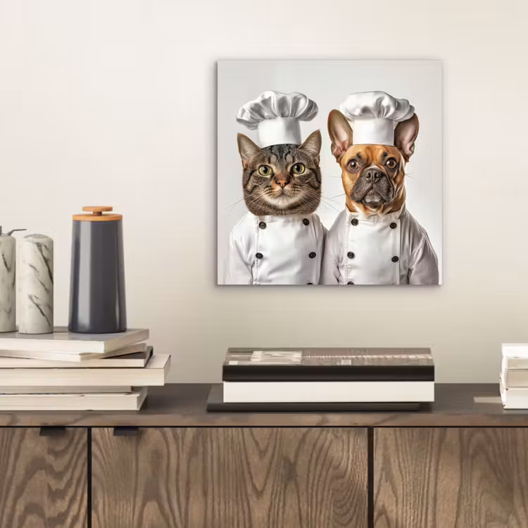Aluminium schilderij - Kat en Hond Als Kok — 2