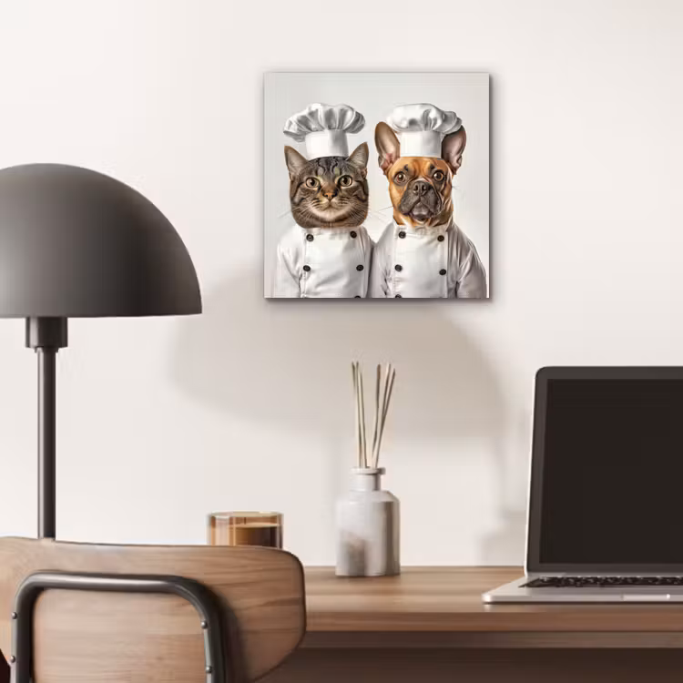 Aluminium schilderij - Kat en Hond Als Kok — 6
