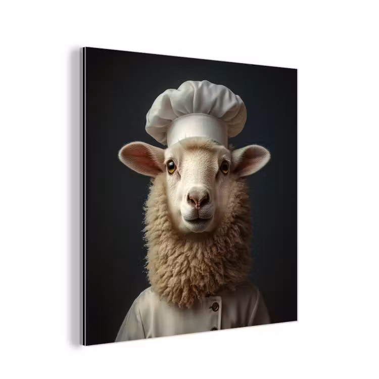 Aluminium schilderij - Schaap Als Kok