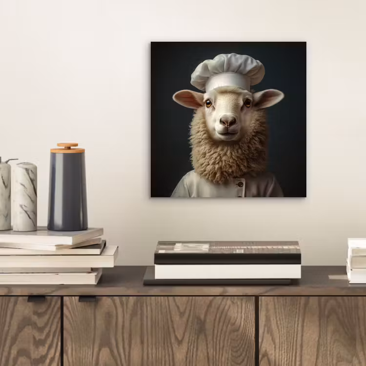 Aluminium schilderij - Schaap Als Kok — 2