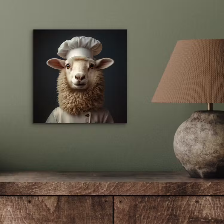 Aluminium schilderij - Schaap Als Kok — 3