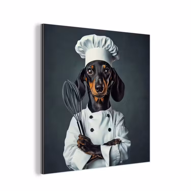 Aluminium schilderij - Teckel Als Kok