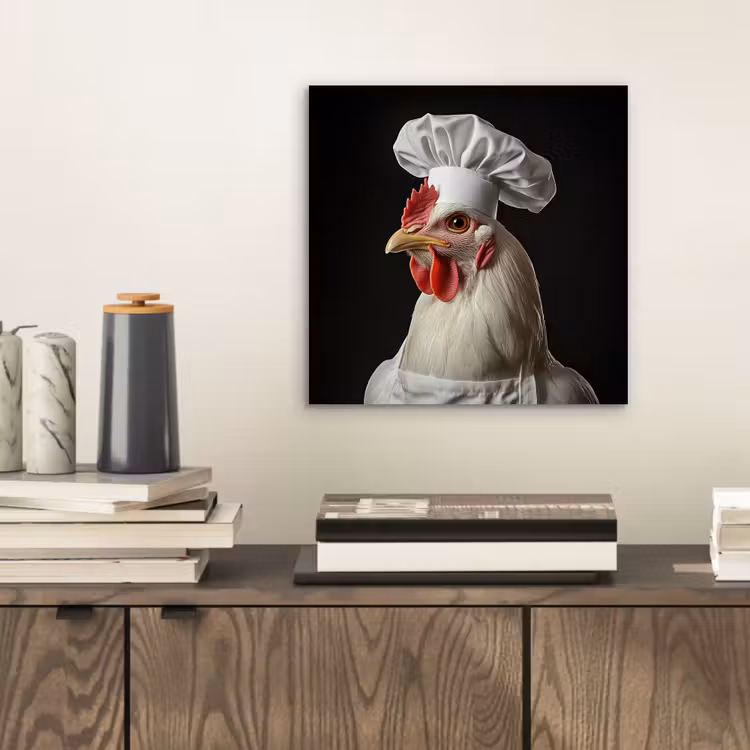 Aluminium schilderij - Kok - Rood - Kip — 2