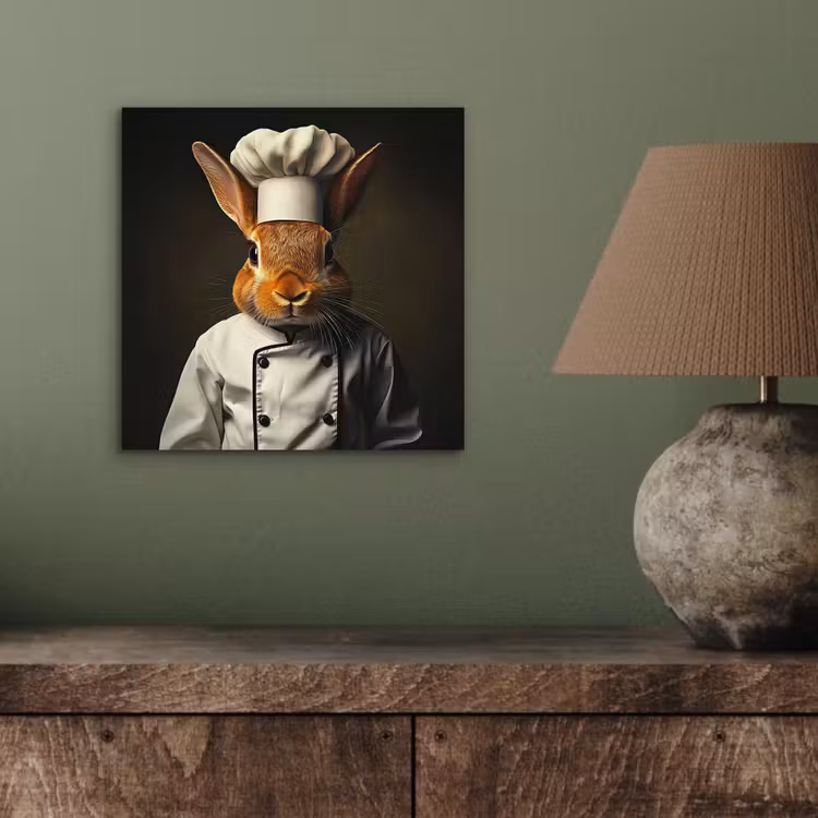 Aluminium schilderij - Konijn Als Kok — 3