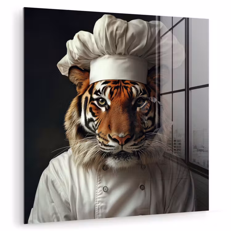 Glas schilderij - Tijger - Kokskleding - Bruin — 1