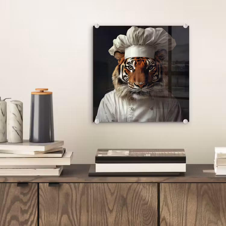 Glas schilderij - Tijger - Kokskleding - Bruin — 2